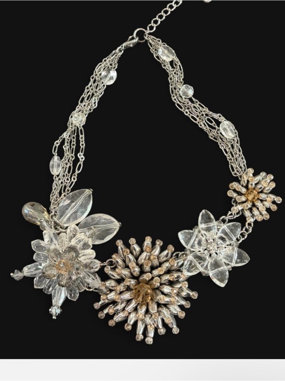 LOFT Clear Crystal & Gold Floral Statement Necklace - Women Jewelry